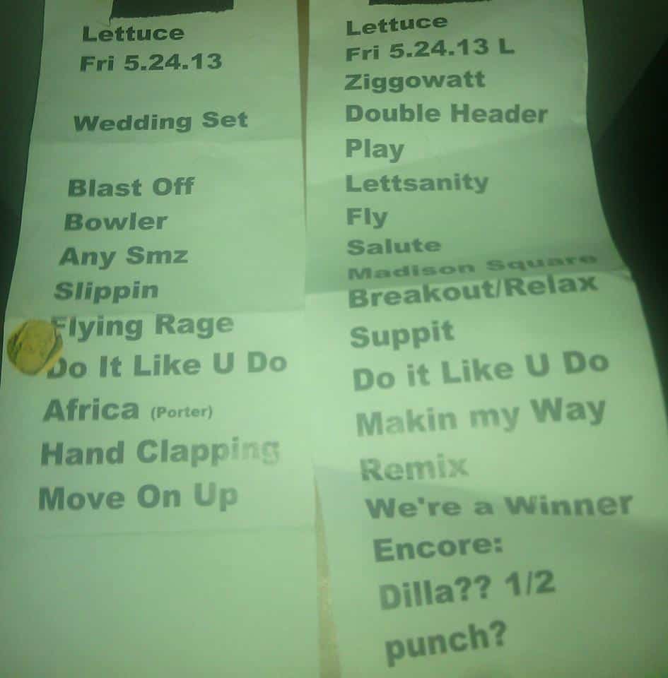 Lett setlist wedding